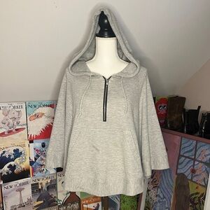 Truly Madly Deeply Light Gray Hooded Half-Zip Poncho
